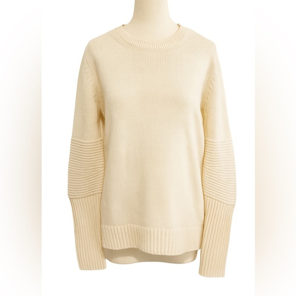 Helmut Lang Cream Crew Neck Sweater Size Large Minimalist Cozy Knit 100% Wool - Picture 1 of 8
